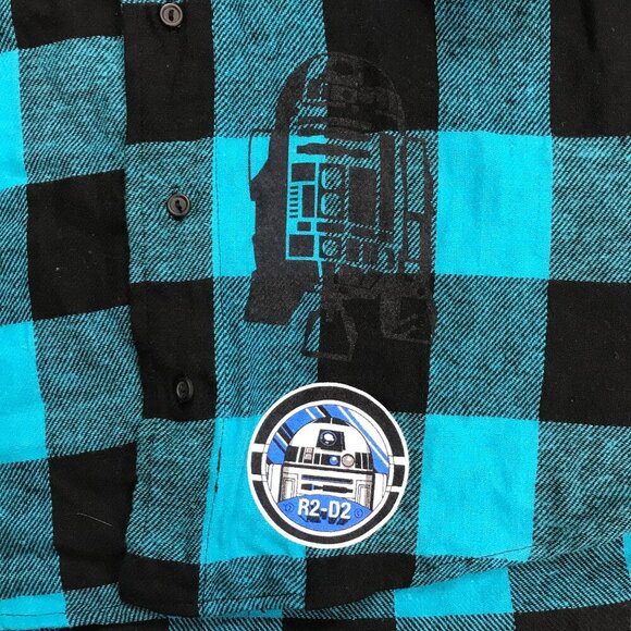STAR WARS Graphic R2-D2 Men Multi-Color Cotton Plaid 2XL Designer Rare Shirt - Picture 6 of 8
